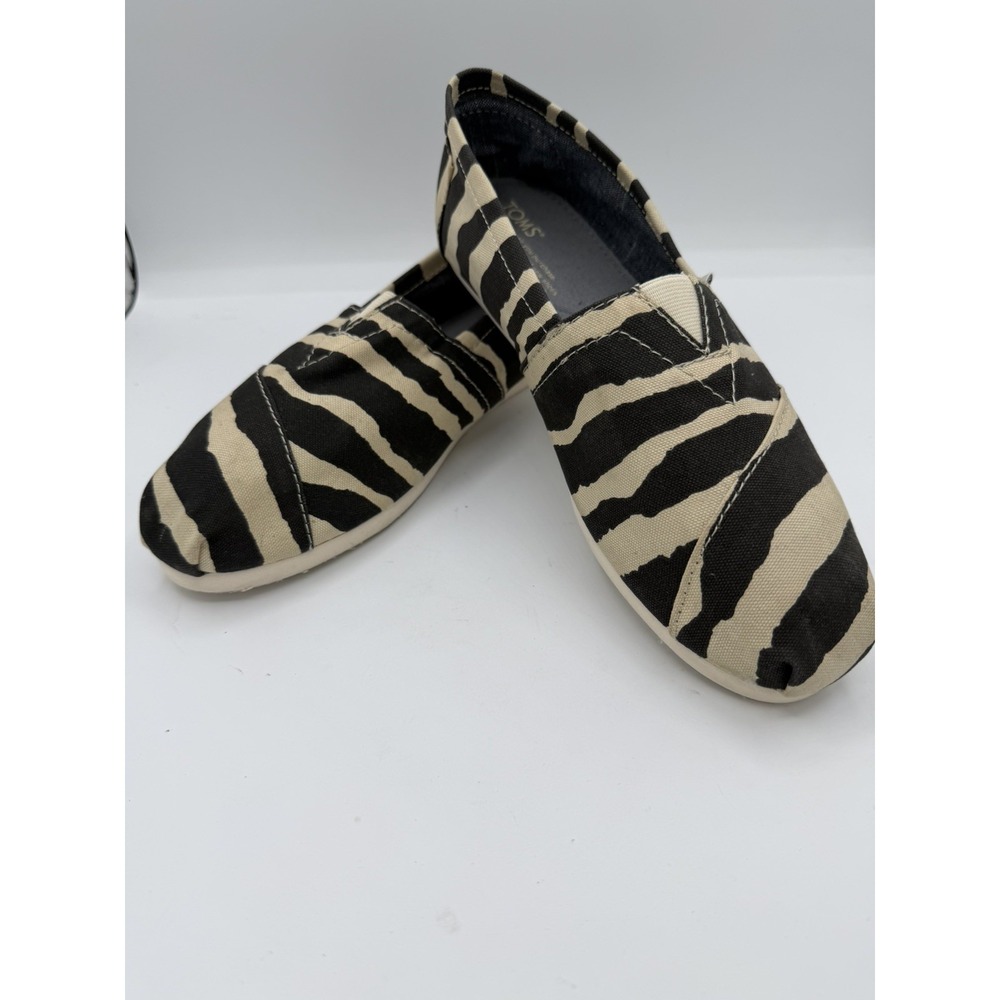 Toms Classics Alpargata Slip On Zebra Striped Flat Shoes Size 9